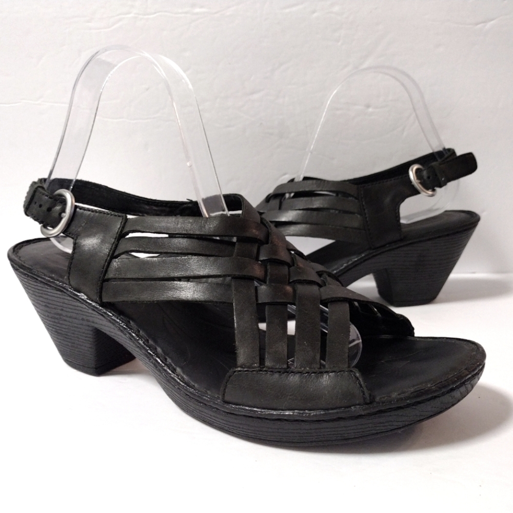 Born Women's Valakas Leather Handcrafted Strappy Slingback Block Heel Sandals 10